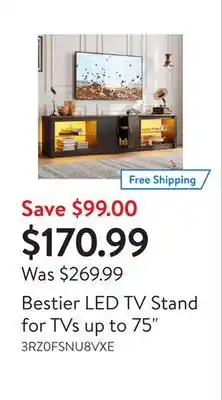 Walmart Bestier LED TV Stand for TVs up to 75 offer
