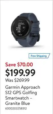 Walmart Garmin Approach S12 GPS Golfing Smartwatch – Granite Blue offer