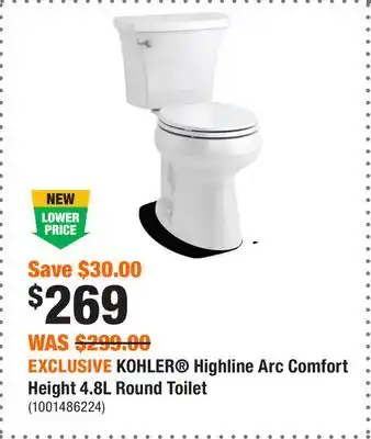 Home Depot EXCLUSIVE KOHLER Highline Arc Comfort Height 4.8L Round Toilet offer