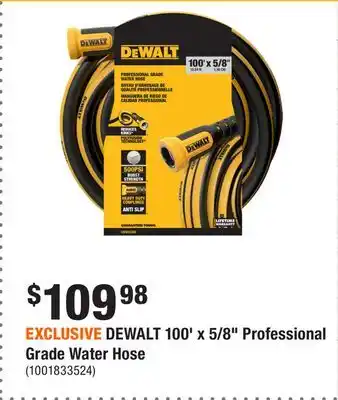 Home Depot EXCLUSIVE DEWALT 100' x 5/8 Professional Grade Water Hose offer