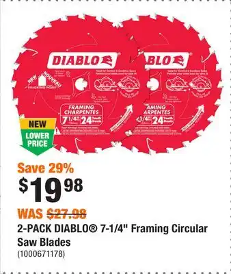 Home Depot 2-PACK DIABLO 7-1/4 Framing Circular Saw Blades offer