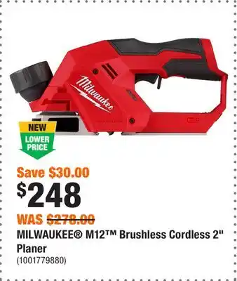 Home Depot MILWAUKEE M12 Brushless Cordless 2 Planer offer