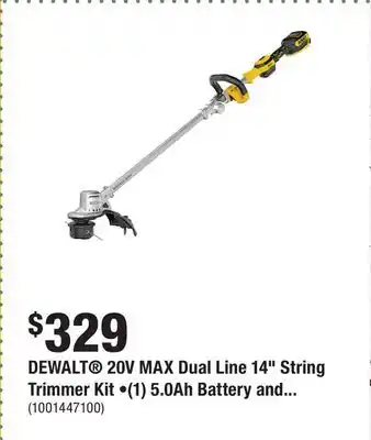 Home Depot DEWALT 20V MAX Dual Line 14 String Trimmer Kit •(1) 5.0Ah Battery and Charger offer