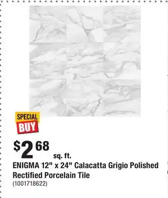 Home Depot ENIGMA 12 x 24 Calacatta Grigio Polished Rectified Porcelain Tile offer