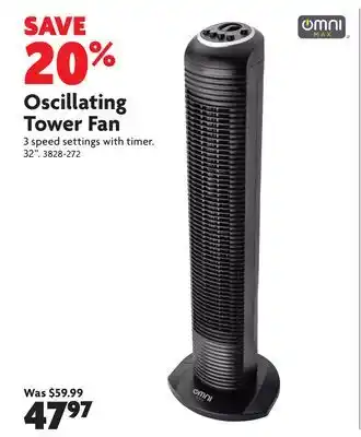 Home Hardware Oscillating Tower Fan offer