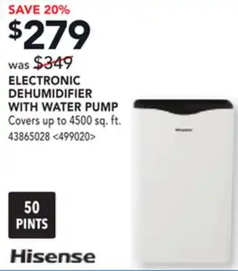 RONA HISENSE ELECTRONIC DEHUMIDIFIER WITH WATER PUMP offer