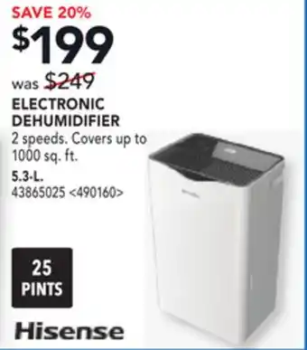 RONA HISENSE ELECTRONIC DEHUMIDIFIER offer