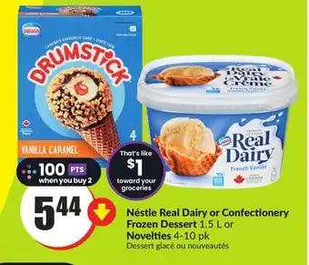 Chalo FreshCo Néstle Real Dairy or Confectionery Frozen Dessert 1.5 L or Novelties 4-10 pk offer