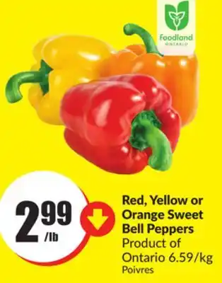 Chalo FreshCo Red, Yellow or Orange Sweet Bell Peppers Product of Ontario 6.59/kg offer