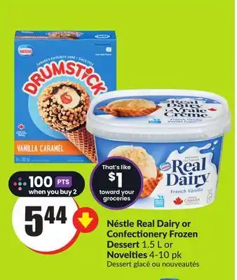 FreshCo Nestle Real Dairy or Confectionery Frozen Dessert 1.5 L or Novelties 4-10 pk offer