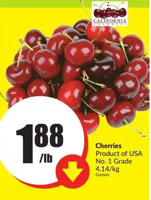 FreshCo Cherries product of USA No.1 Grade 4.14/kg / Cerises offer