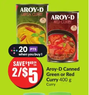 FreshCo Aroy-D Canned Green or Red Curry 400g offer
