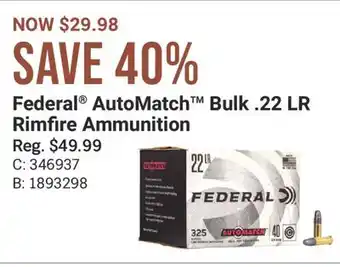 Bass Pro Federal AutoMatch Bulk. 22 LR Rimfire Ammunition offer