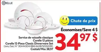 Walmart Corelle 12-Piece Classic Dinnerware Set offer