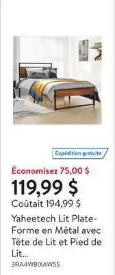 Walmart Yaheetech Lit Plate-Forme en Métal avec Tête de Lit et Pied de Lit en Bois, Jumeau, Acajou offer
