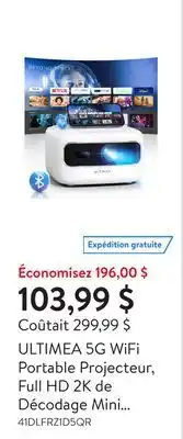 Walmart ULTIMEA 5G WiFi Portable Projecteur, Full HD 2K de Décodage Mini Projecteur 300 ANSI Lumens, Mise au Point Électrique, Projec offer