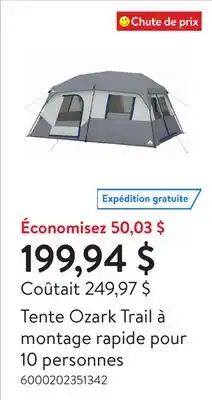 Walmart Tente Ozark Trail à montage rapide pour 10 personnes offer