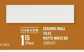 Canac 4 1/4 IN. X 16 IN. CERAMIC WALL TILES MATTE WHITE BG offer