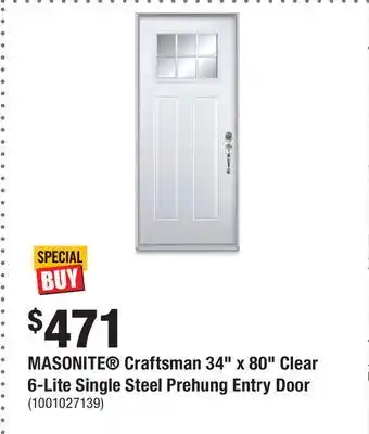 Home Depot MASONITE Craftsman 34 x 80 Clear 6-Lite Single Steel Prehung Entry Door offer
