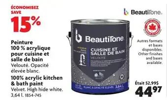 Home Hardware Interior Acrylic Latex Velvet Kitchen & Bath Paint offer