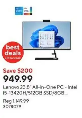 Staples Lenovo 23.8" All-in-One PC-Intel 15-13420H/512GB SSD/8GB offer