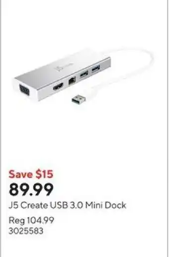 Staples J5 Create USB 3.0 Mini Dock offer