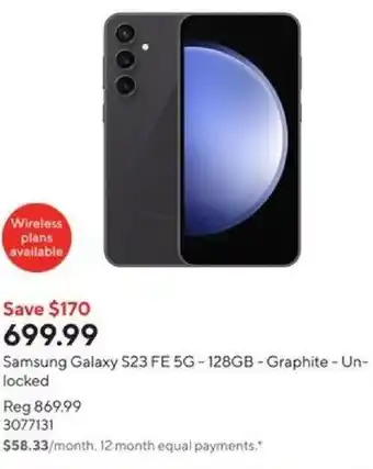 Staples Samsung Galaxy S23 FE 5G-128GB - Graphite Unlocked offer