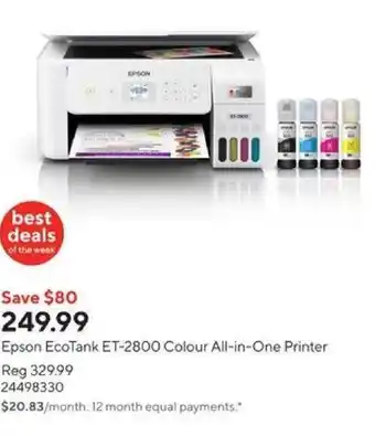 Staples Epson EcoTank ET-2800 Colour All-in-One Printer offer