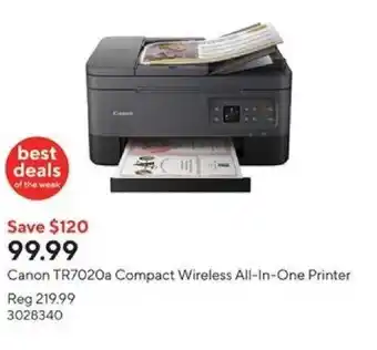Staples Canon TR7020a Compact Wireless All-In-One Printer offer