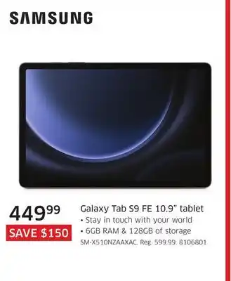 The Source Samsung Galaxy Tab S9 FE 10.9 tablet offer