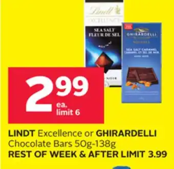 Rexall LINDT Excellence or GHIRARDELLI Chocolate Bars offer