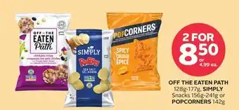 Rexall OFF THE EATEN PATH 128g-177g, SIMPLY Snacks 156g-241g or POPCORNERS 142g offer