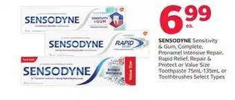 Rexall SENSODYNE Sensitivity & Gum, Complete, Pronamel Intensive Repair, Rapid Relief, Repair & Protect or Value Size Toothpaste 75m offer