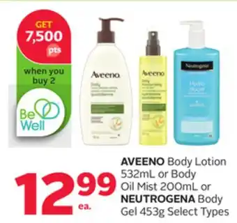 Rexall AVEENO Body Lotion 532mL or Body Oil Mist 200mL or NEUTROGENA Body Gel 453g offer