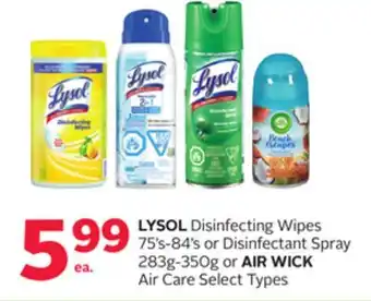 Rexall LYSOL Disinfecting Wipes 75' s-84' s or Disinfectant Spray 283g-350g or AIR WICK Air Care offer