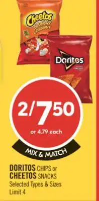 Shoppers Drug Mart DORITOS CHIPS or CHEETOS SNACKS offer