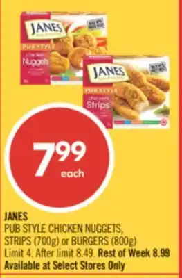 Shoppers Drug Mart JANES PUB STYLE CHICKEN NUGGETS, STRIPS (700g) or BURGERS (800g) offer
