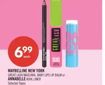 Shoppers Drug Mart MAYBELLINE NEW YORK GREAT LASH MASCARA, BABY LIPS LIP BALM or ANNABELLE KOHL LINER offer