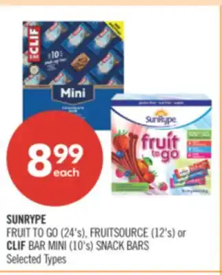 Shoppers Drug Mart SUNRYPE FRUIT TO GO (24's), FRUITSOURCE (12's) or CLIF BAR MINI (10's) SNACK BARS offer