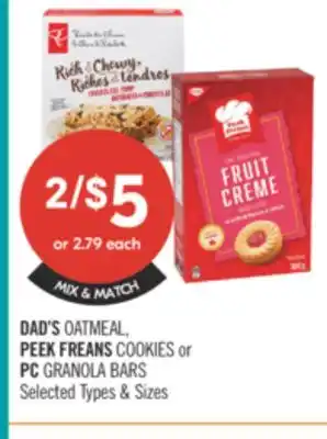 Shoppers Drug Mart DAD'S OATMEAL PEEK FREANS COOKIES or PC GRANOLA BARS offer