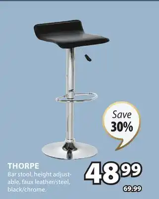JYSK THORPE Bar stool, height adjust- able, faux leather/steel, black/chrome offer