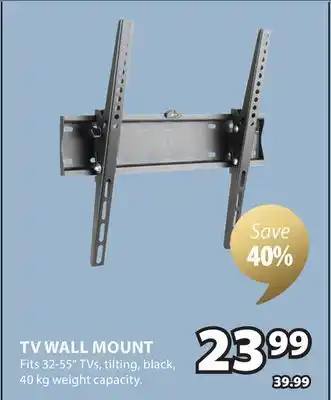 JYSK TV WALL MOUNT Fits 32-55 TVs, tilting, black, 40 kg weight capacity offer