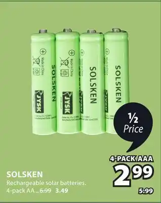 JYSK SOLSKEN Rechargeable solar batteries offer