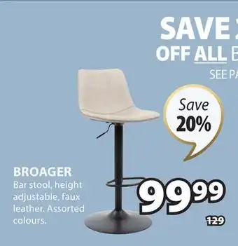 JYSK BROAGER Bar stool, height adjustable, faux leather offer