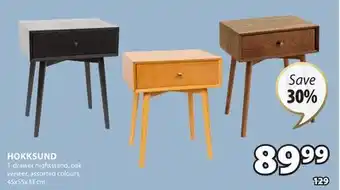 JYSK HOKKSUND 1-drawer nightstand, oak veneer, assorted colours offer