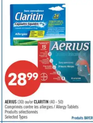 Pharmaprix AERIUS (30) or CLARITIN (40 - 50) Allergy Tablets offer