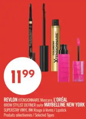 Pharmaprix REVLON XTENSIONNAIRE Mascara, L'ORÉAL BROW STYLIST DEFINER or MAYBELLINE NEW YORK SUPERSTAY VINYL INK Lipstick offer