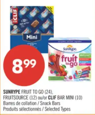 Pharmaprix SUNRYPE FRUIT TO GO (24), FRUITSOURCE (12) or CLIF BAR MINI (10) Snack Bars offer