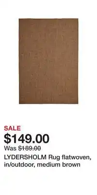 IKEA LYDERSHOLM Rug flatwoven, in/outdoor, medium brown offer