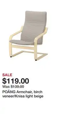 IKEA POÄNG Armchair, birch veneer/Knisa light beige offer